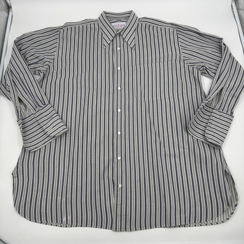 Luxire Dress Shirt‎ Mens XL Navy Grey Striped Spearpoint Collar Cocktail Cuffs